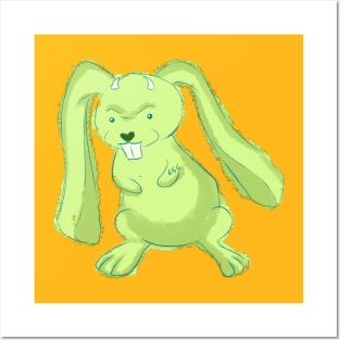 Green evil cute rabbit Posters and Art